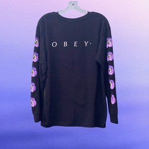 OBEY Black Long Sleeve Flower Skulls medium Tshirt
